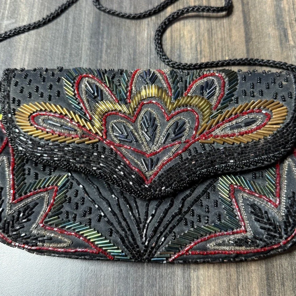 Beaded Evening Bag Clutch Purse Formal Party Handbag‎ Black